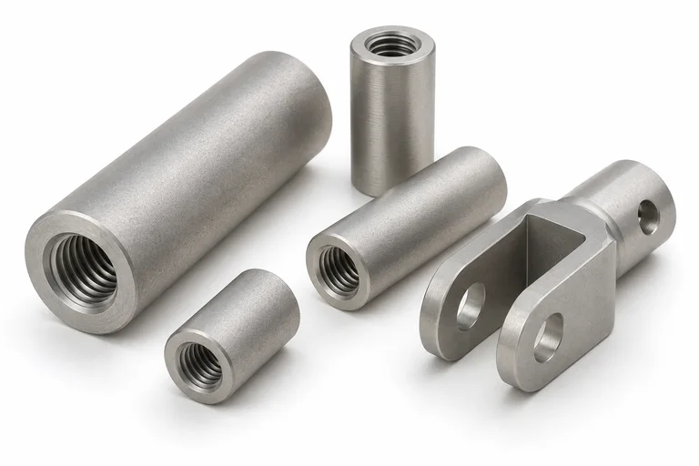 Cadmium-plated steel spacers and clevis with soft matte silver-gray surfaces