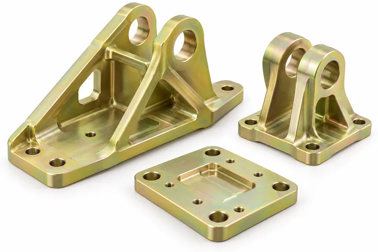 Conversion-coated aluminum brackets with a pale straw-gold metallic finish
