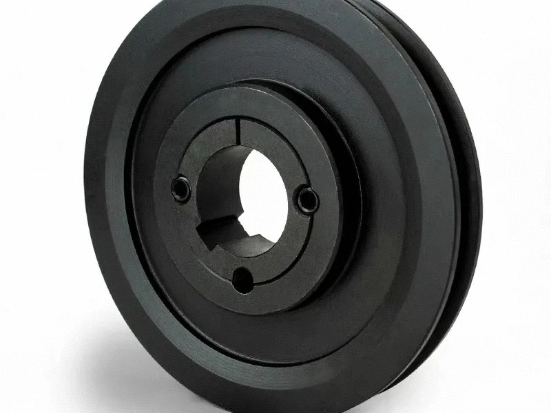 Black-finished circular metal component with a keyed bore and concentric steps