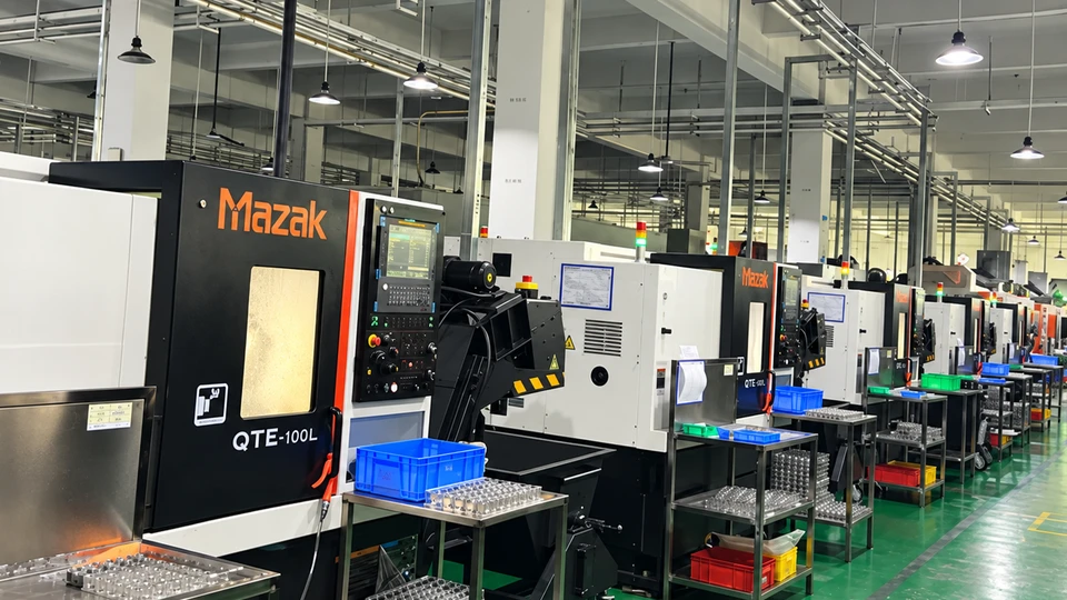 MAZAK lathe production line with control panels and component workstations